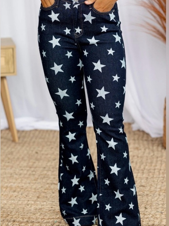 Judy Blue Denim - Judy Blue Dark Blue Star Print Flared Jeans